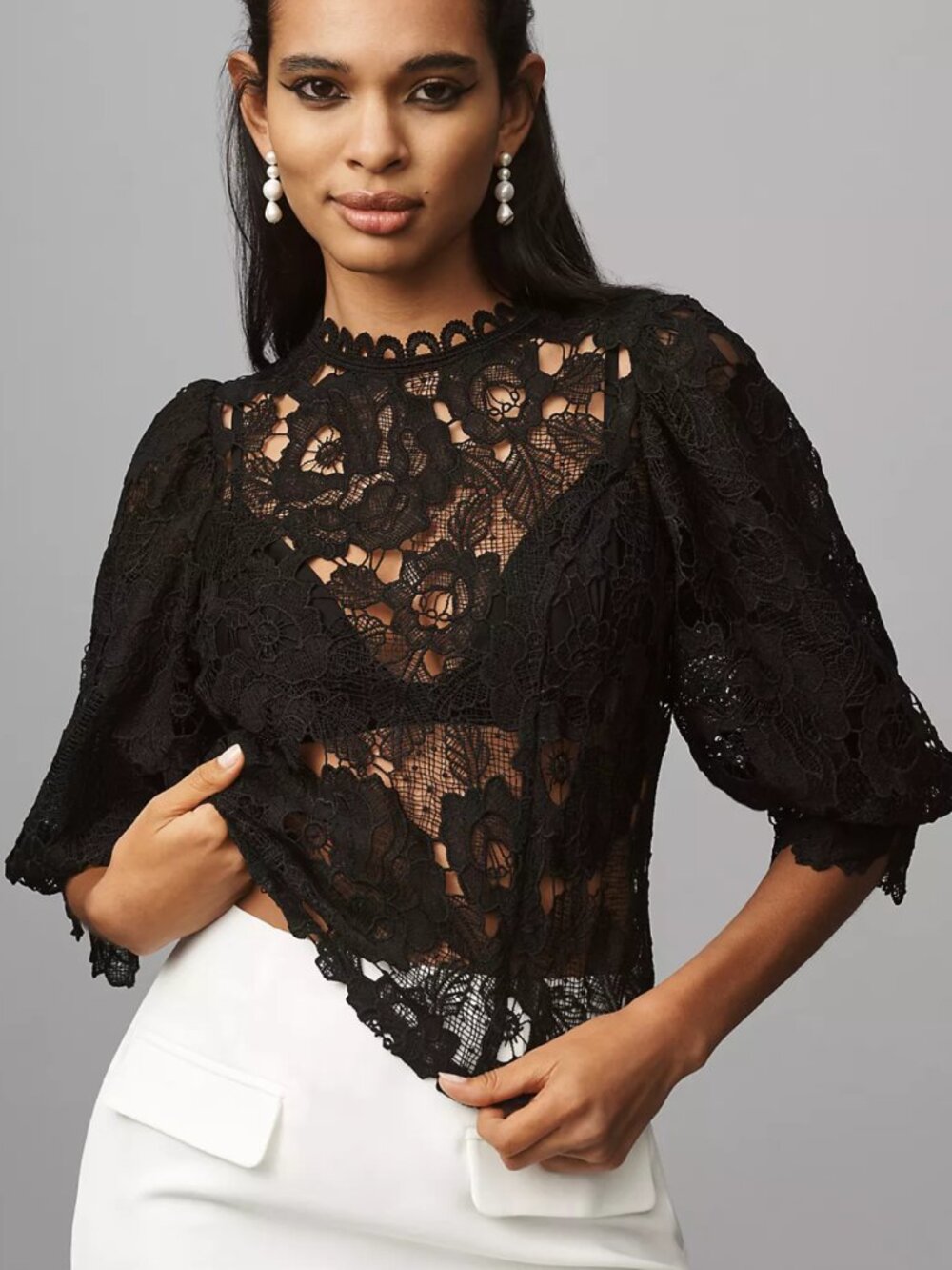 Anthropologie Top Black Crochet Lace Dark Fairy Grunge Romantic Whimsigoth